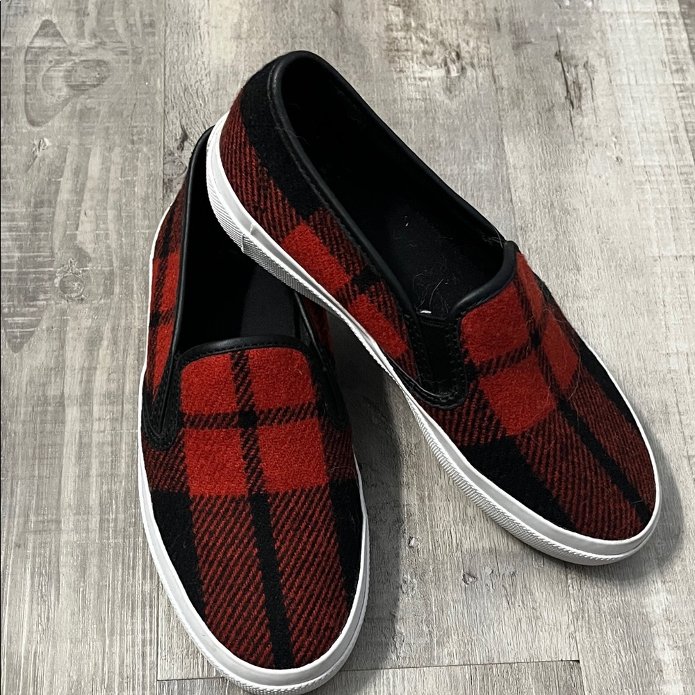 COACH Slip-On Plaid Sneakers in Red and Black